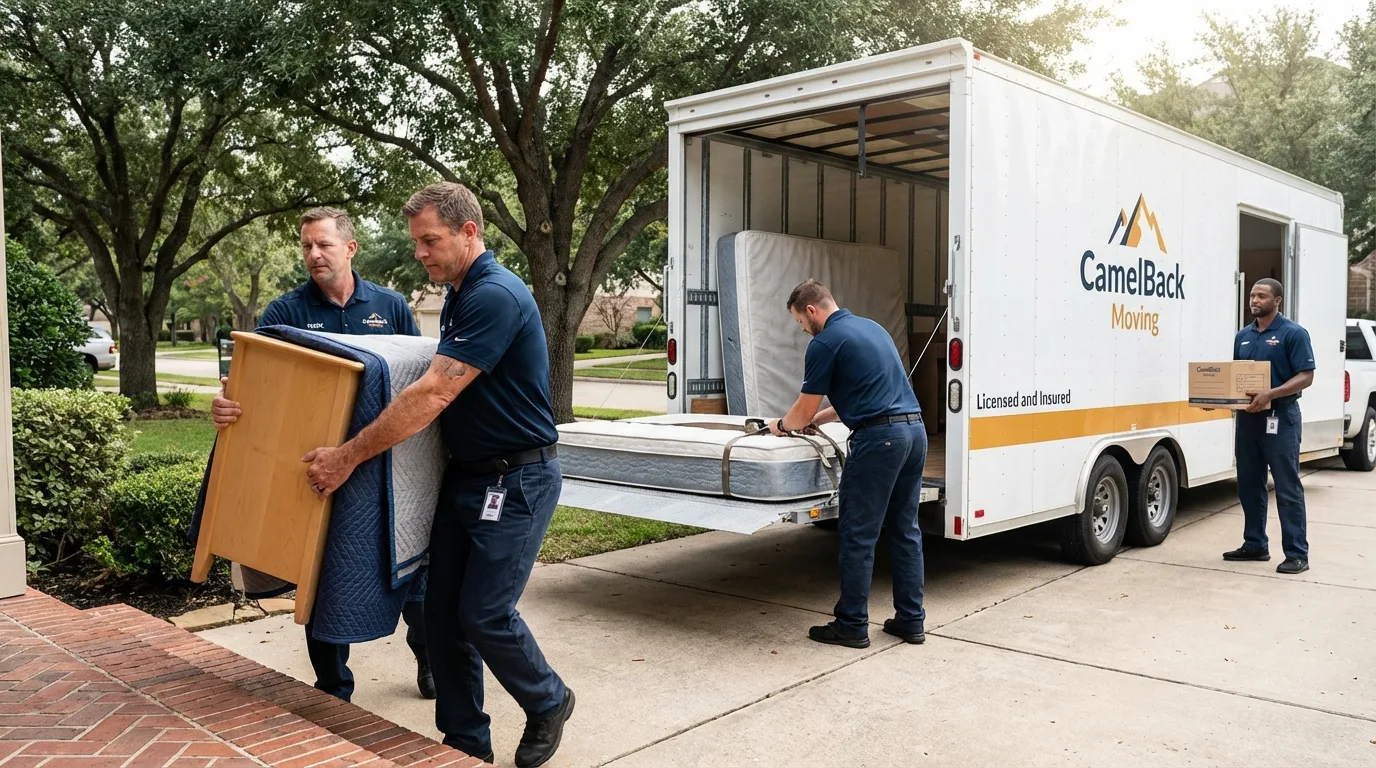 Crew loading residential truck for cross-state move from New Stanton, PA