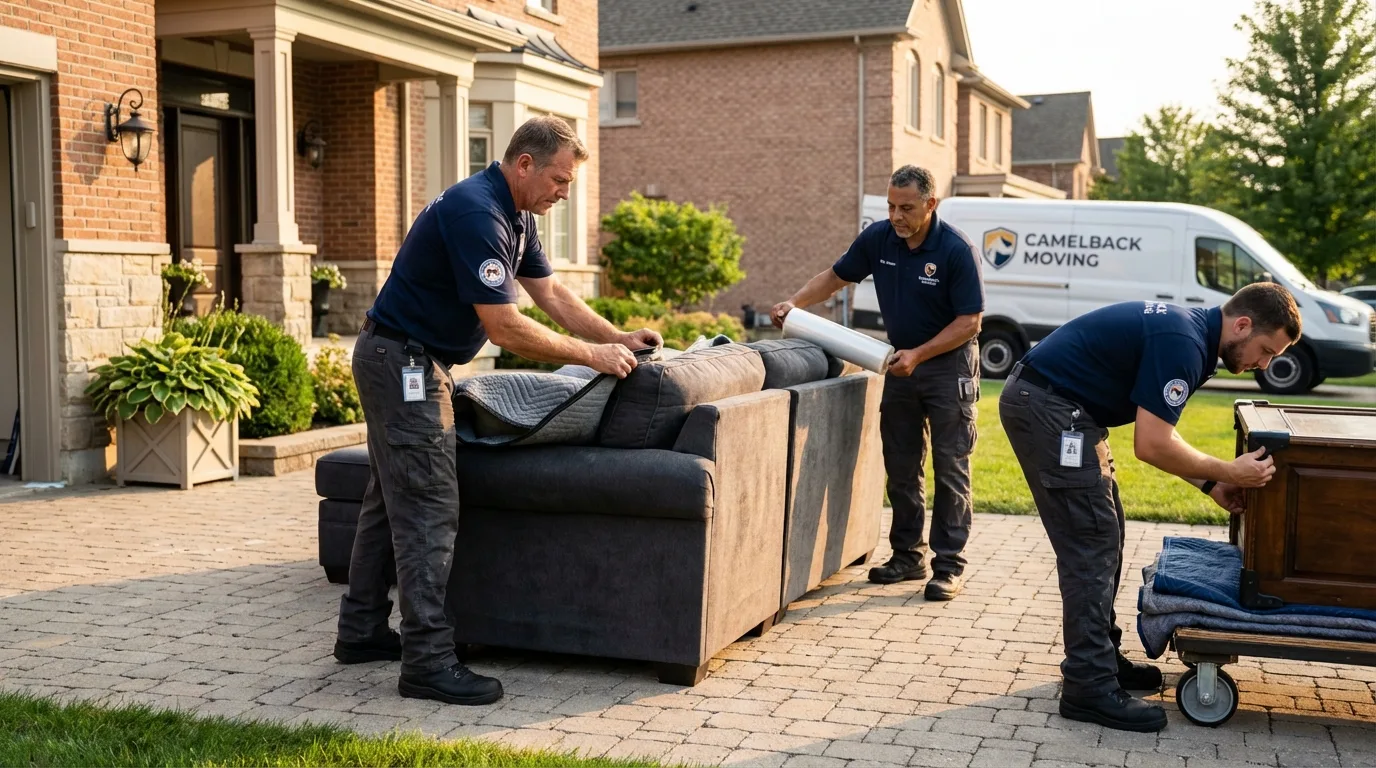 Large estate moving crew wrapping furniture in New Stanton, PA